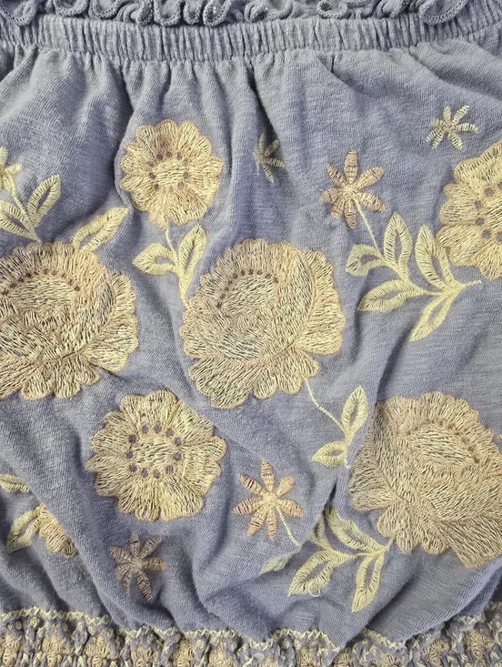 American Eagle Crop Top Blue Embroidered Floral Off Shoulder Short Sleeve M - Picture 7 of 12